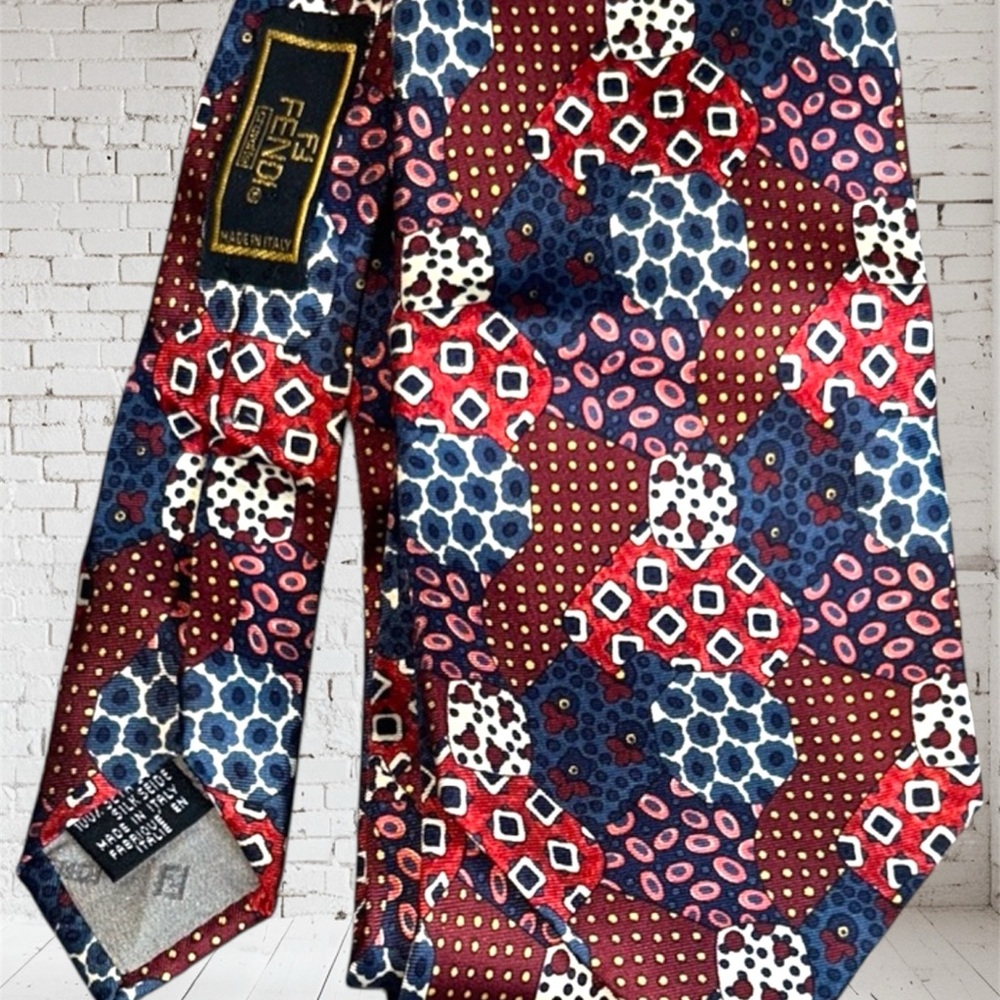Fendi Geometric Red and Blue Men's Tie